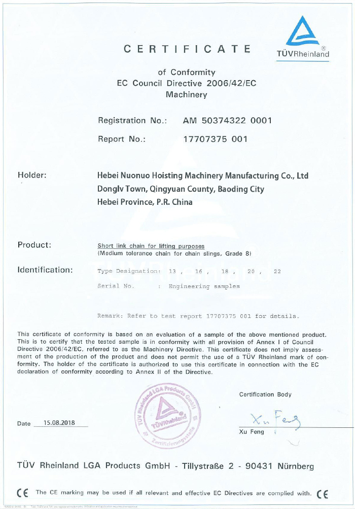 Medium-tolerance-chain-for-chain-slings,-Grade-8-CE-certificate